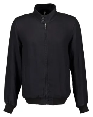 120% Lino ジップアップリネンボンバージャケット - ブラック - サムネイル1