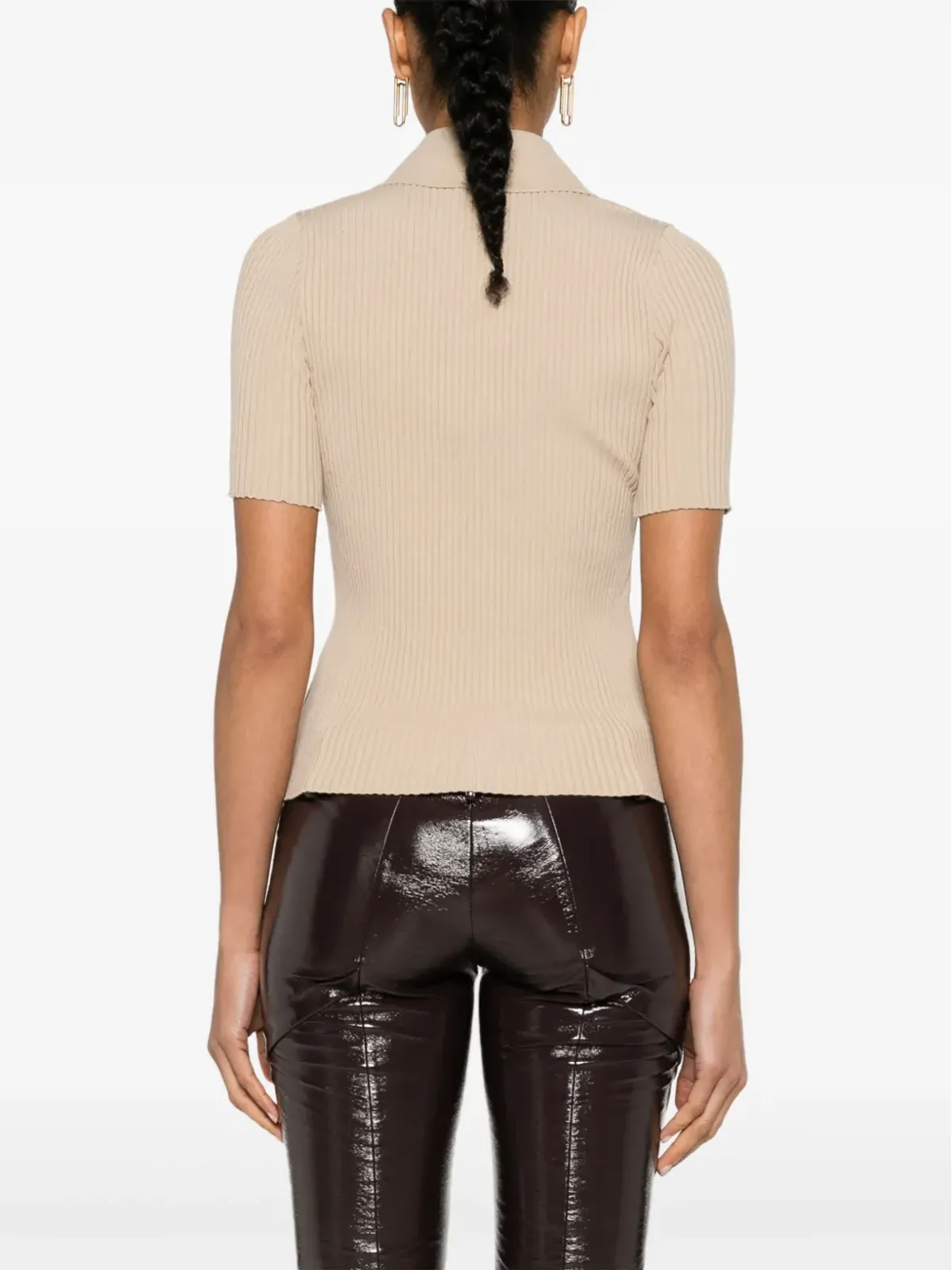 Courrèges ロゴパッチ リブ編みポロトップ - 画像4