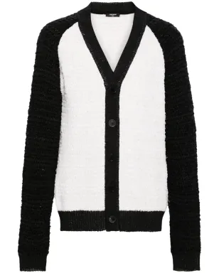 Balmain カラーブロック ブークレ カーディガン 白×黒 - サムネイル1