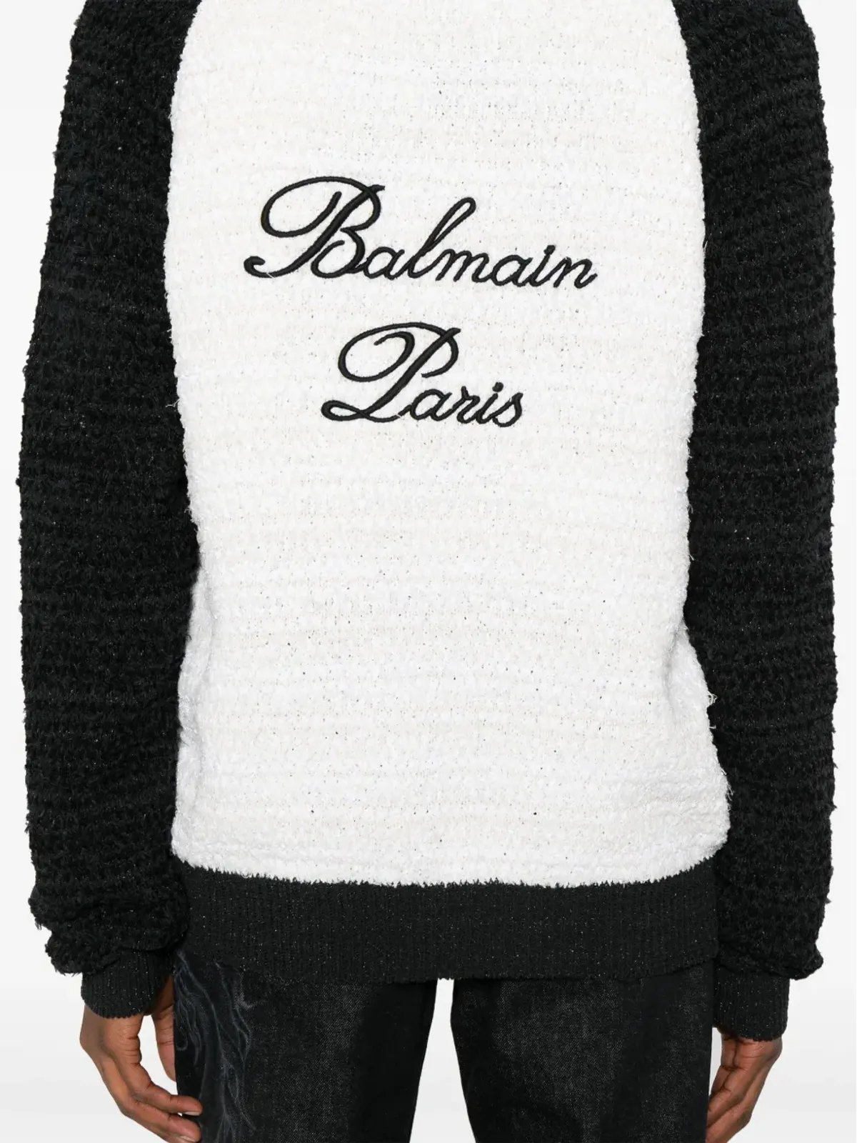 Balmain カラーブロック ブークレ カーディガン 白×黒 - 画像5