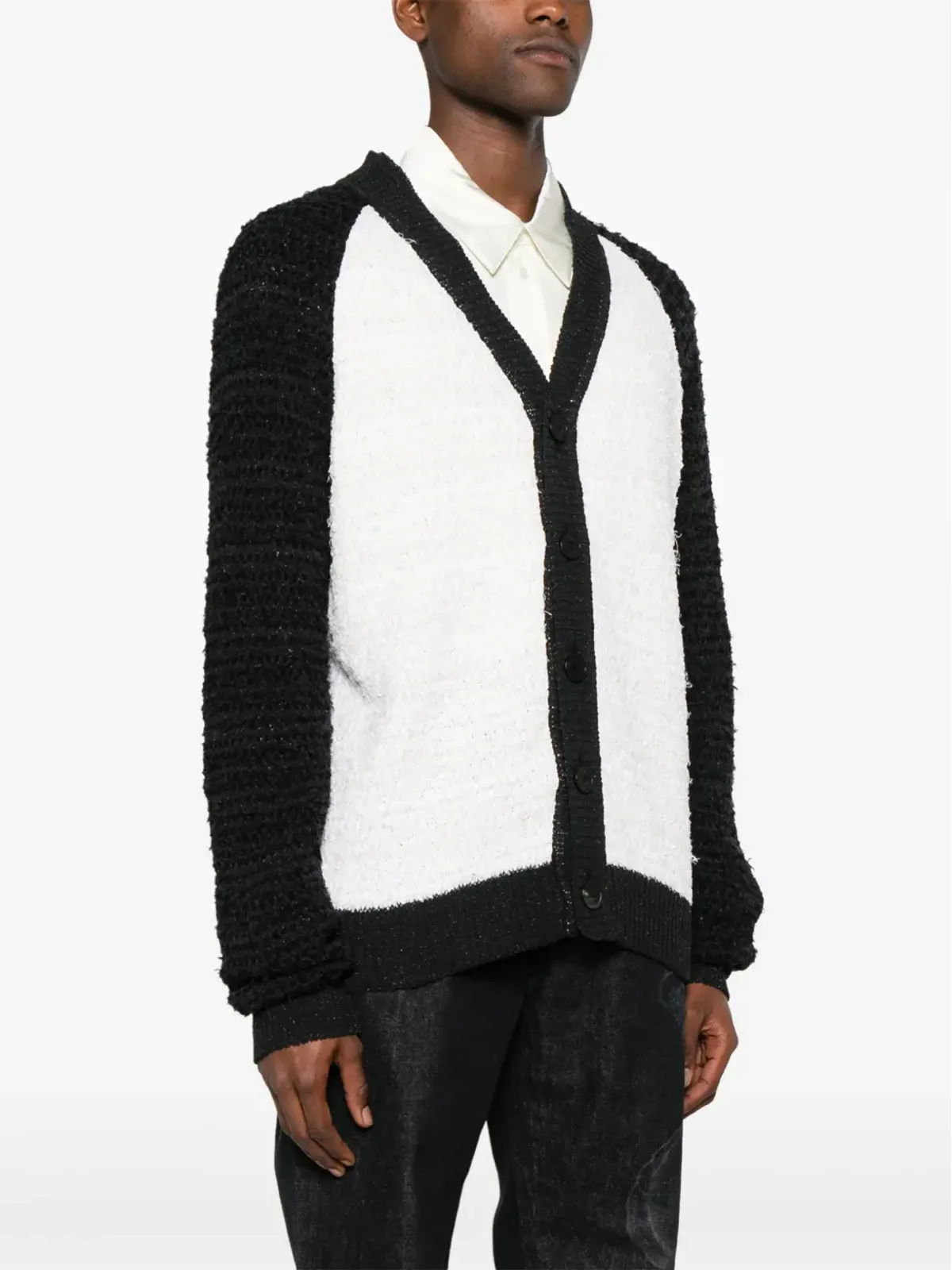 Balmain カラーブロック ブークレ カーディガン 白×黒 - 画像3