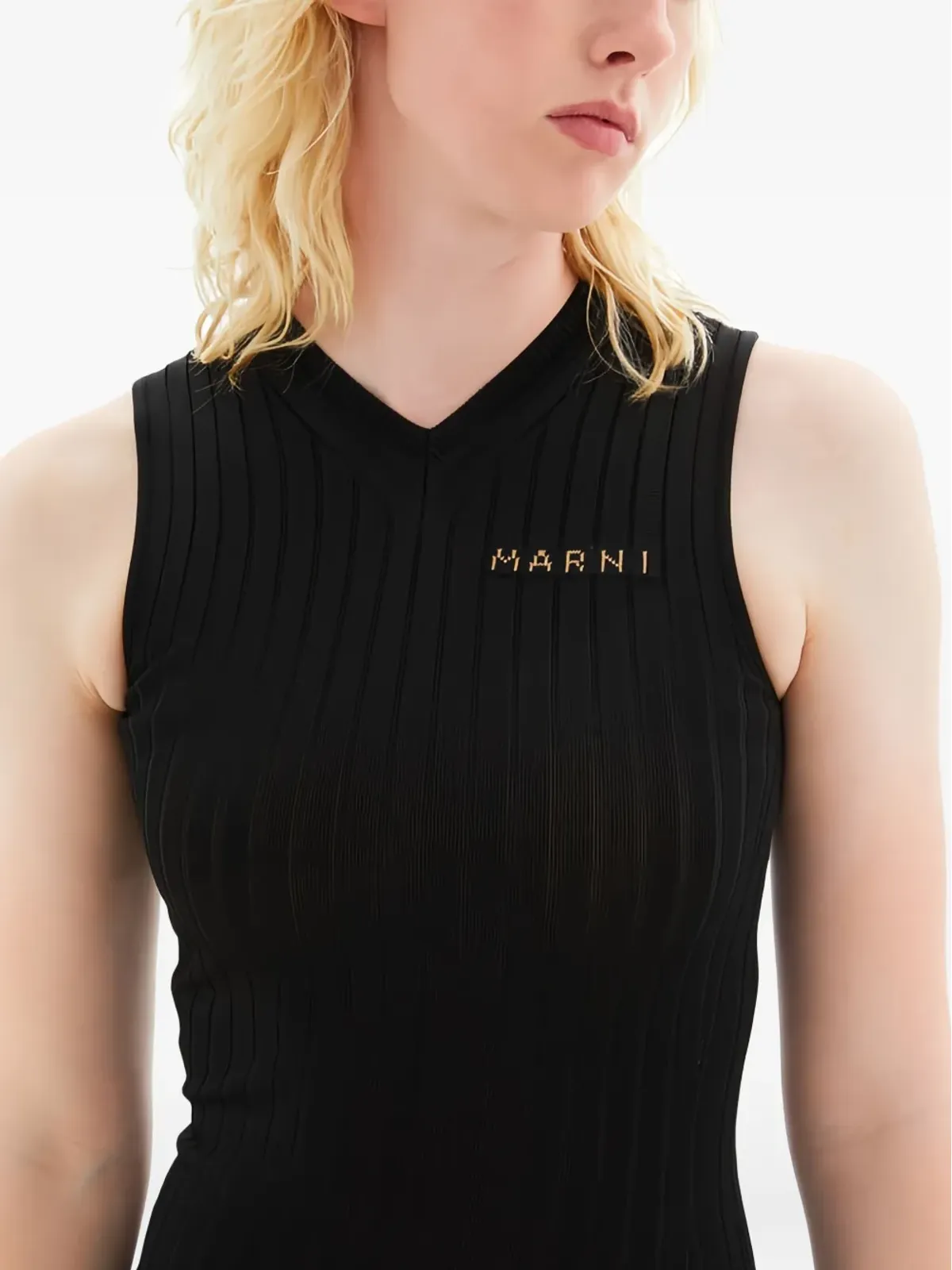 Marni リブ編みミディドレス ブラック - 画像5