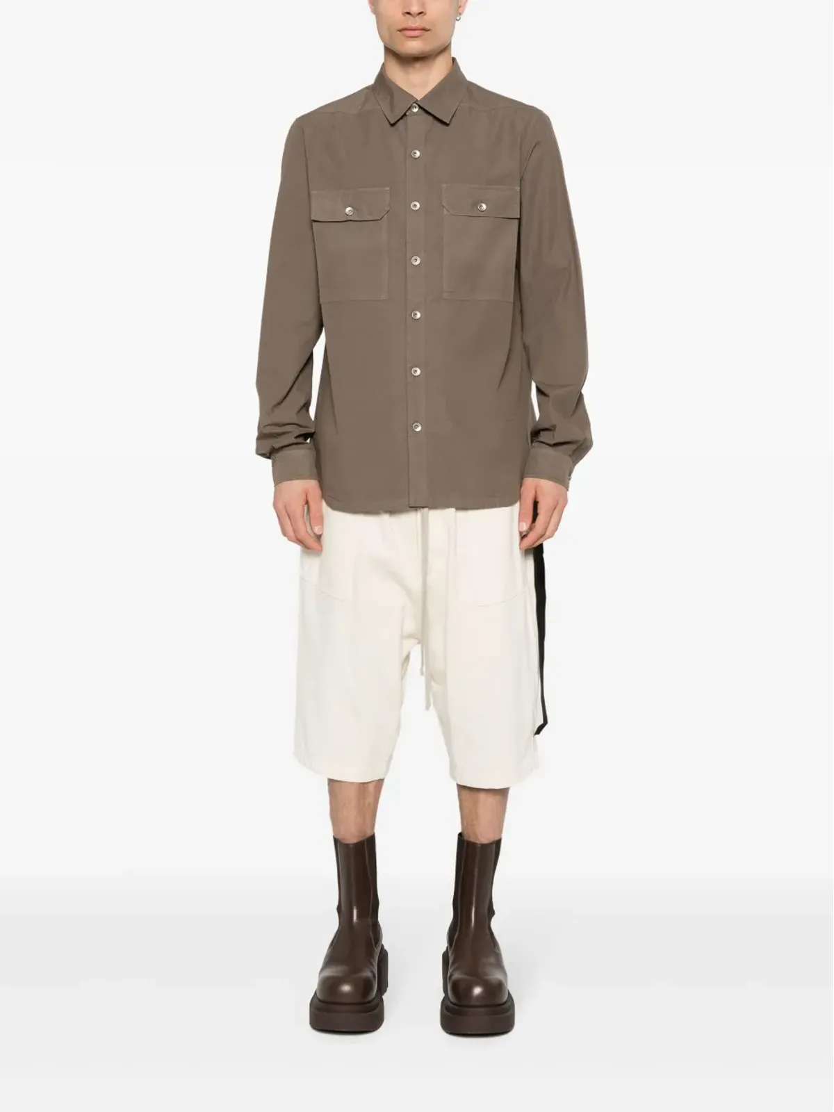 Rick Owens DRKSHDW オーガニックコットンポプリン シャツ ブラウン - 画像2