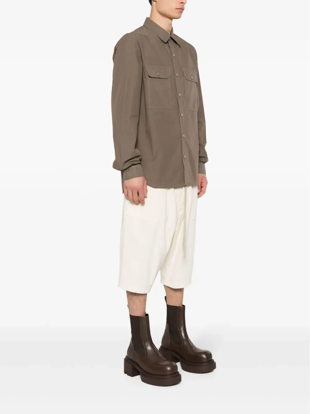 Rick Owens DRKSHDW オーガニックコットンポプリン シャツ ブラウン - 画像3