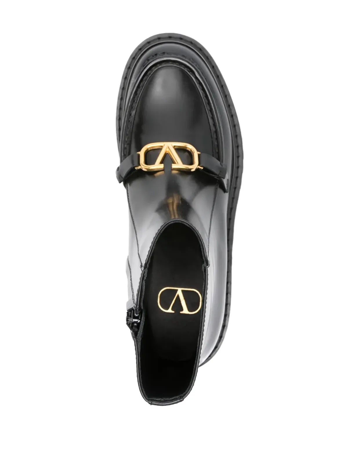 Valentino Garavani Vロゴ レザー フラット ブーツ - ブラック - 画像4