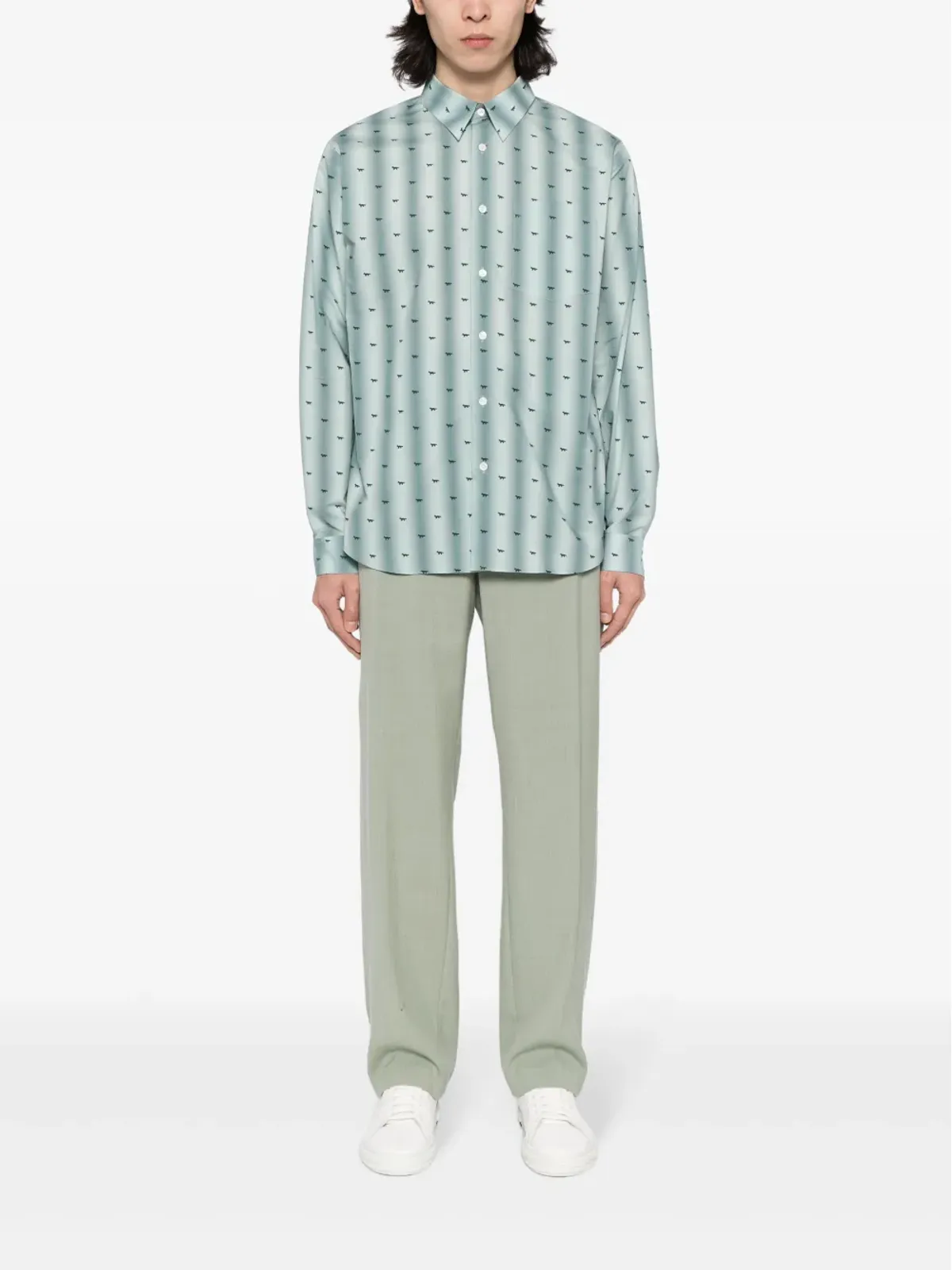 Maison Kitsuné ロゴプリント コットンシャツ - グリーン - 画像2