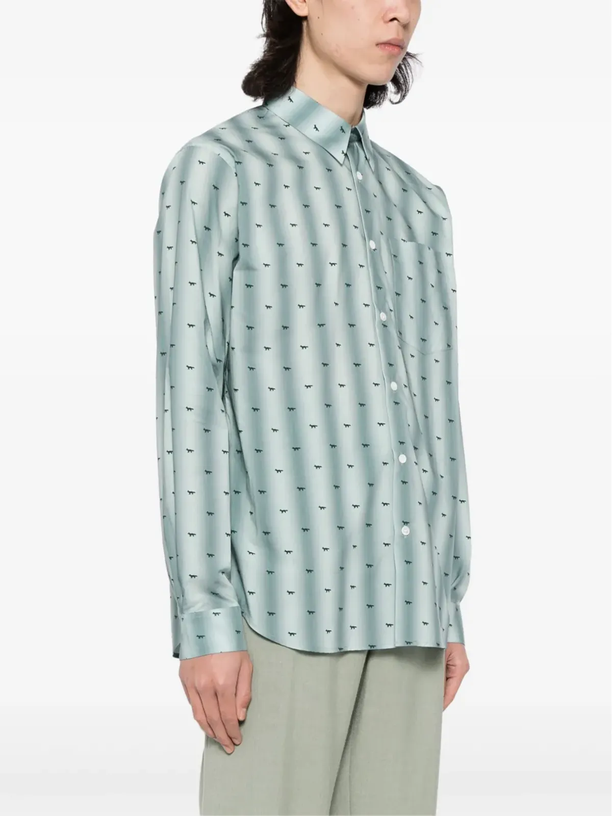 Maison Kitsuné ロゴプリント コットンシャツ - グリーン - 画像3