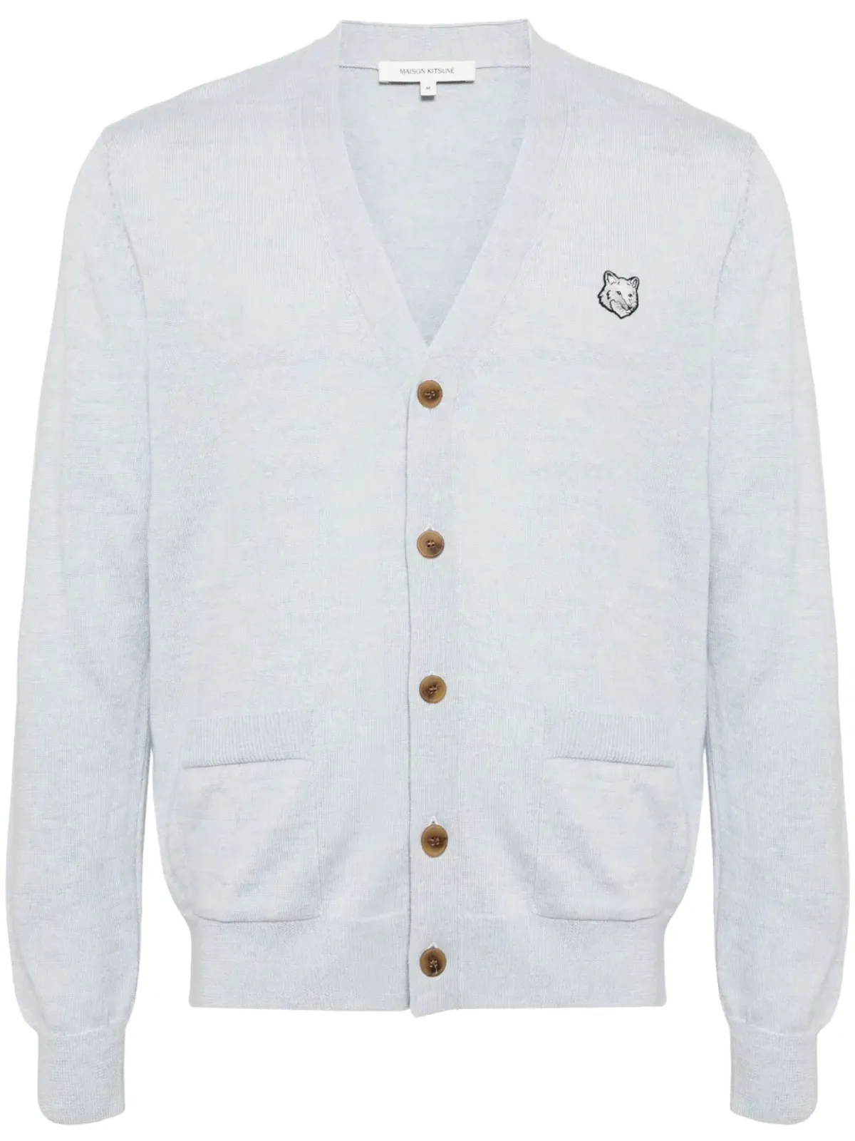 Maison Kitsuné フォックスヘッド・アップリケ ウール カーディガン ブルー - 画像1