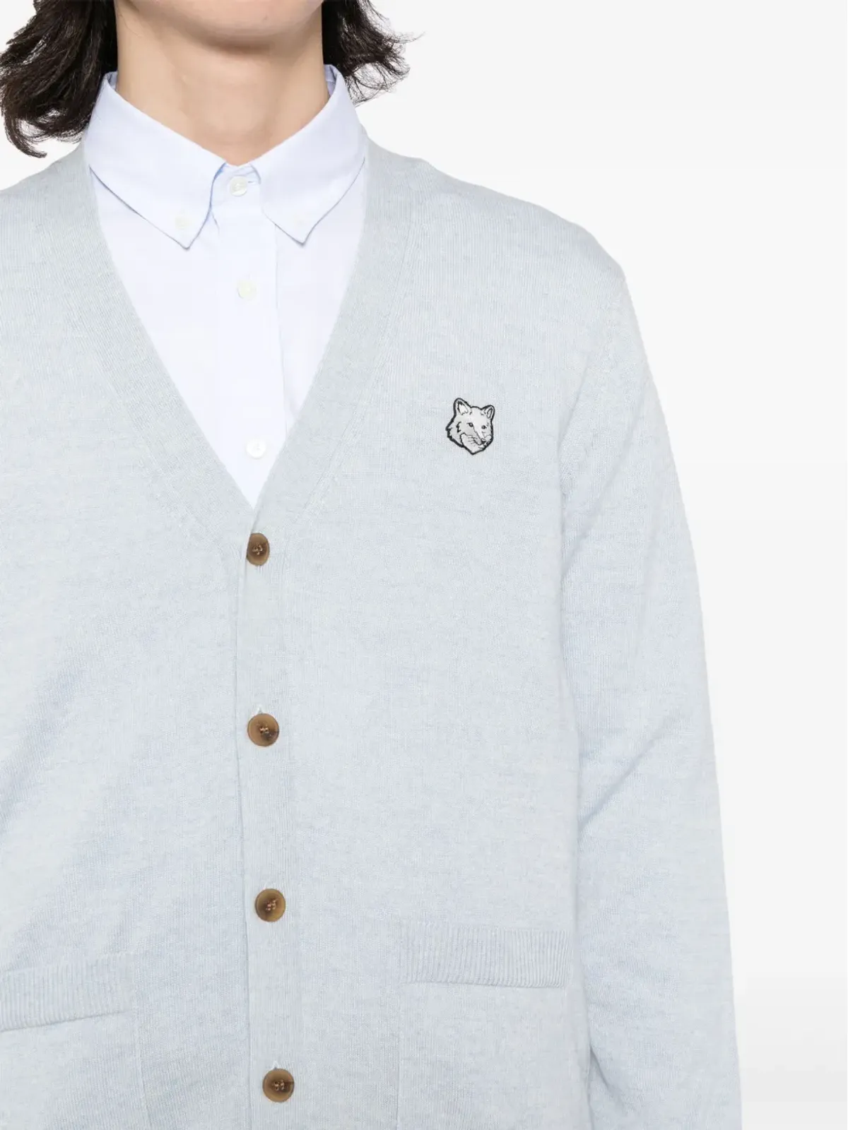 Maison Kitsuné フォックスヘッド・アップリケ ウール カーディガン ブルー - 画像5