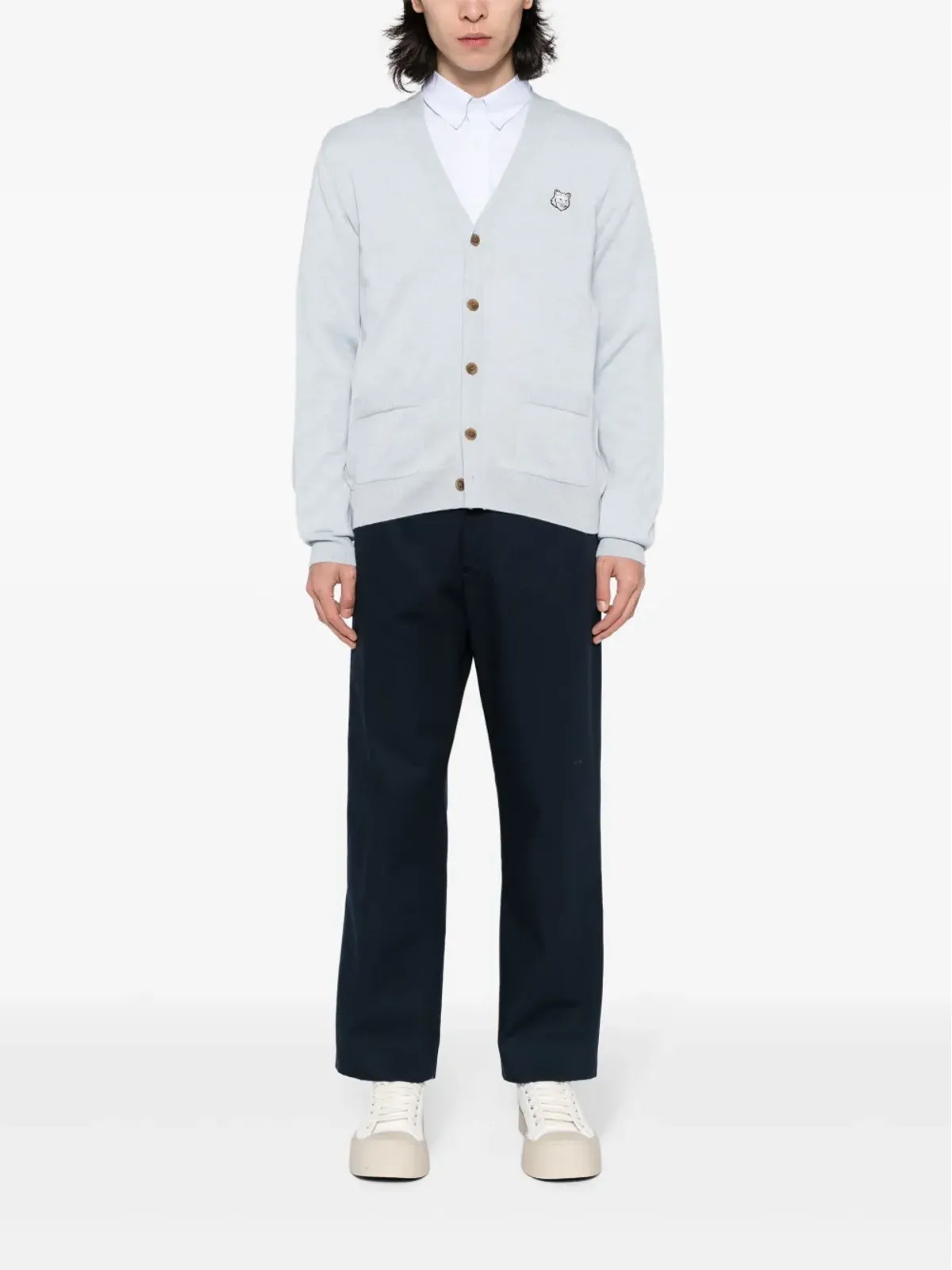 Maison Kitsuné フォックスヘッド・アップリケ ウール カーディガン ブルー - 画像2