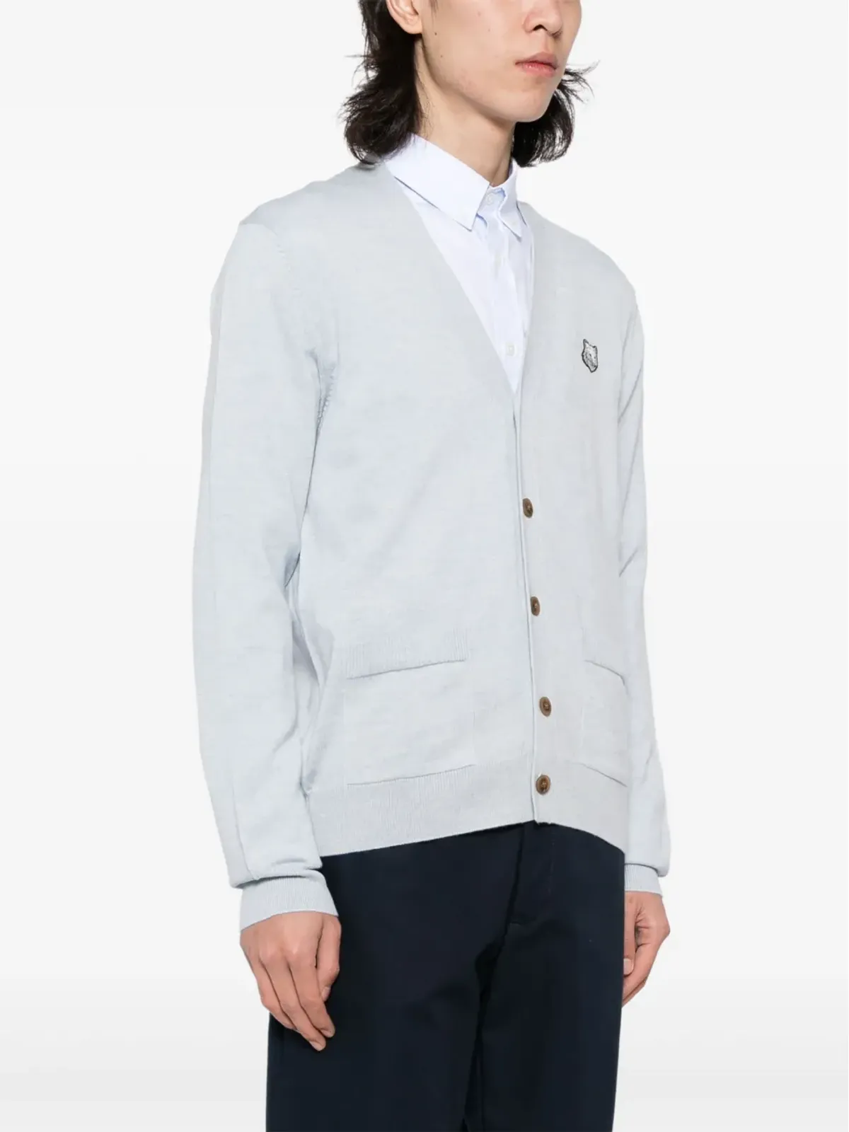 Maison Kitsuné フォックスヘッド・アップリケ ウール カーディガン ブルー - 画像3