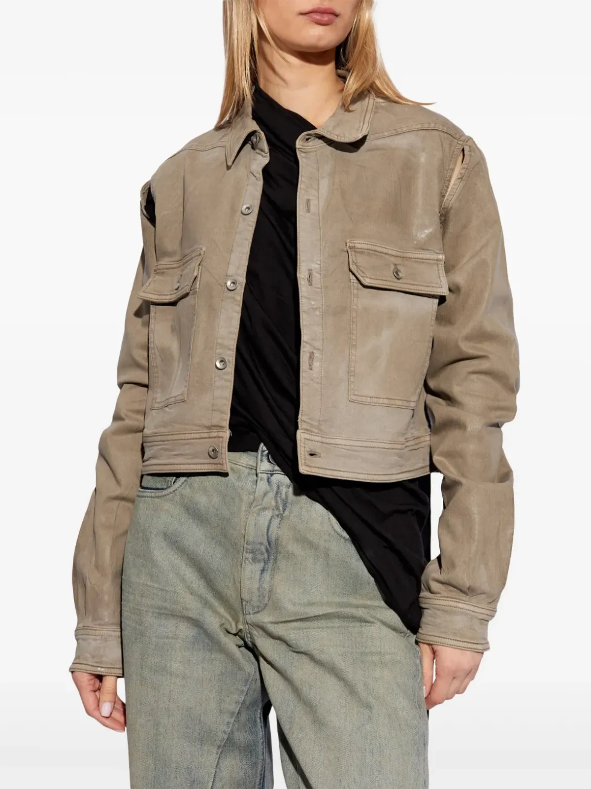 Rick Owens DRKSHDW カットアウト・フォイル加工デニムジャケット - ネチュラル系 - 画像3