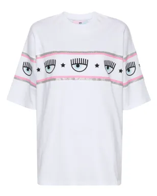 Chiara Ferragni アイライク・グリター入りコットンTシャツ - White - サムネイル1