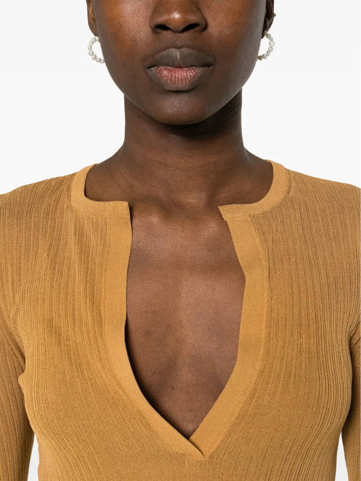 Max Mara Saggina リブ編みシルクニット ブラウン - 画像5