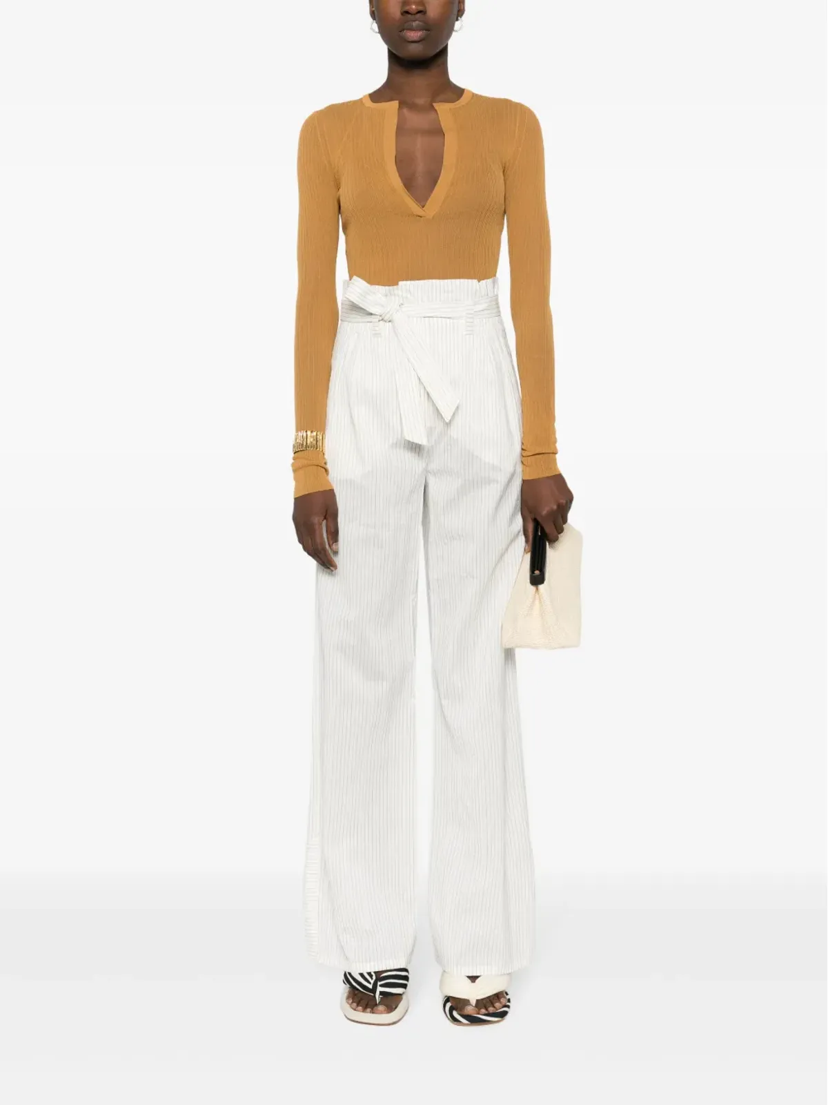 Max Mara Saggina リブ編みシルクニット ブラウン - 画像2