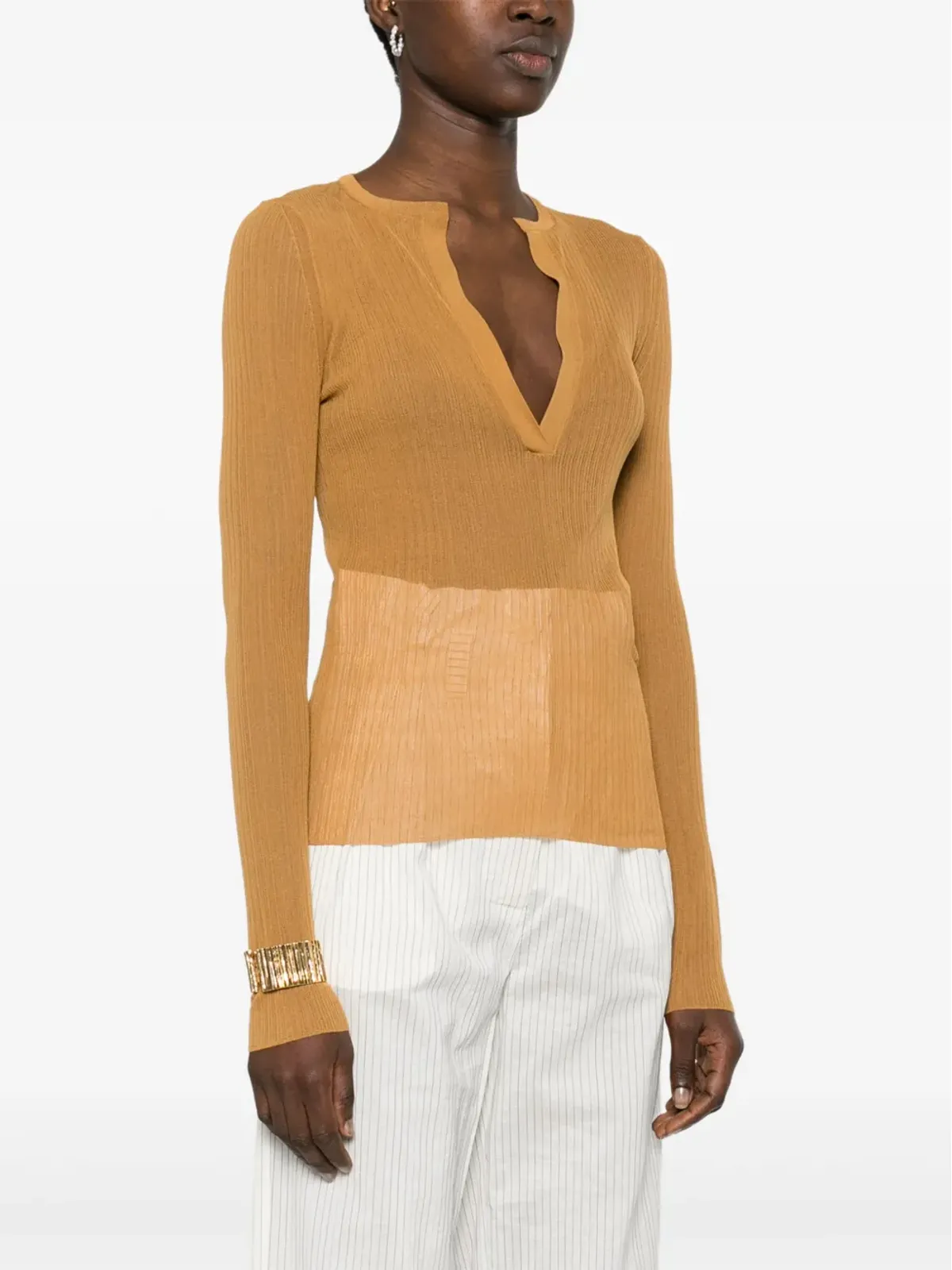 Max Mara Saggina リブ編みシルクニット ブラウン - 画像3
