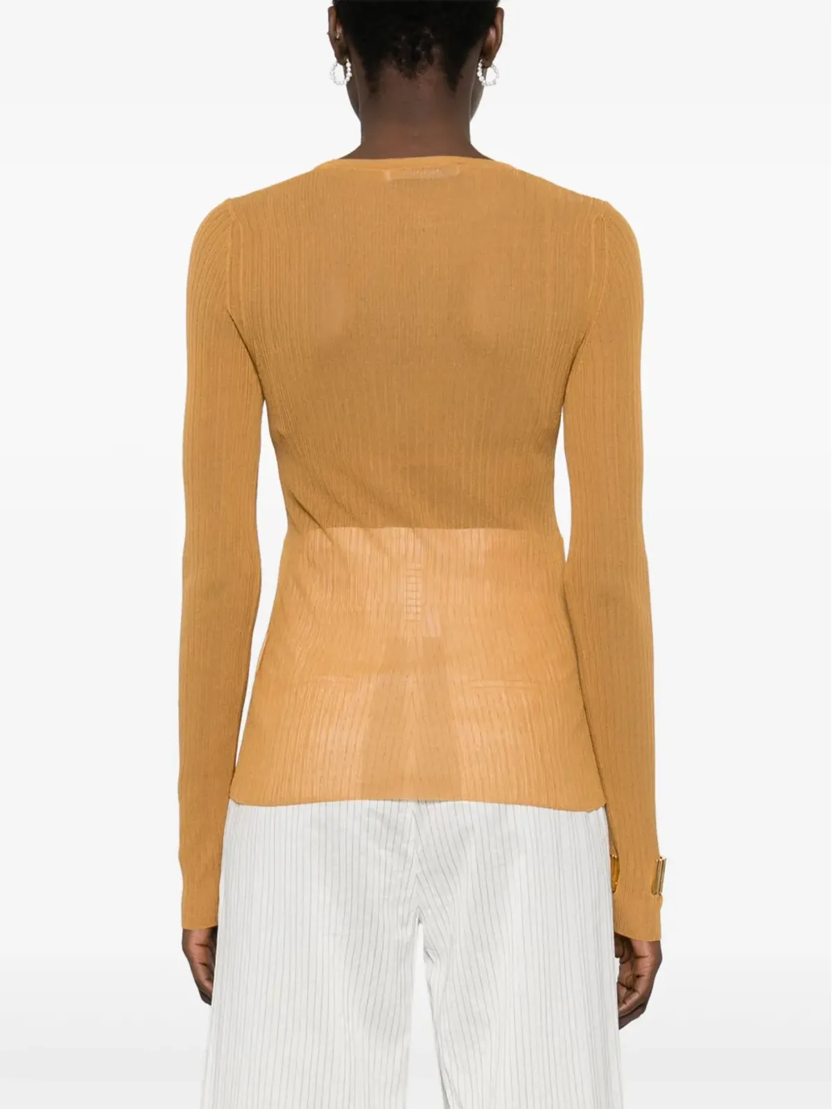 Max Mara Saggina リブ編みシルクニット ブラウン - 画像4