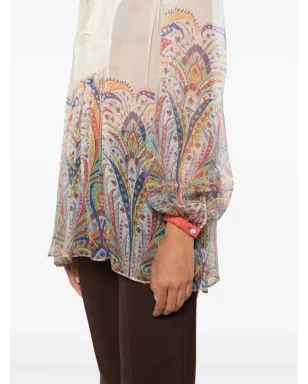 ETRO graphic-print silk blouse - Neutrals - サムネイル5