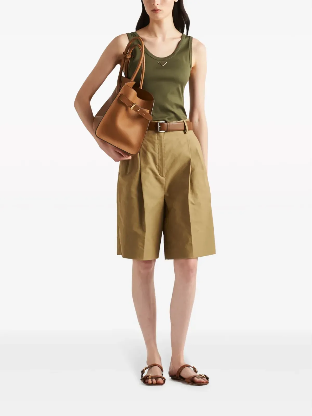 Prada 三角形ロゴ入りリブニットタンクトップ - グリーン - 画像2