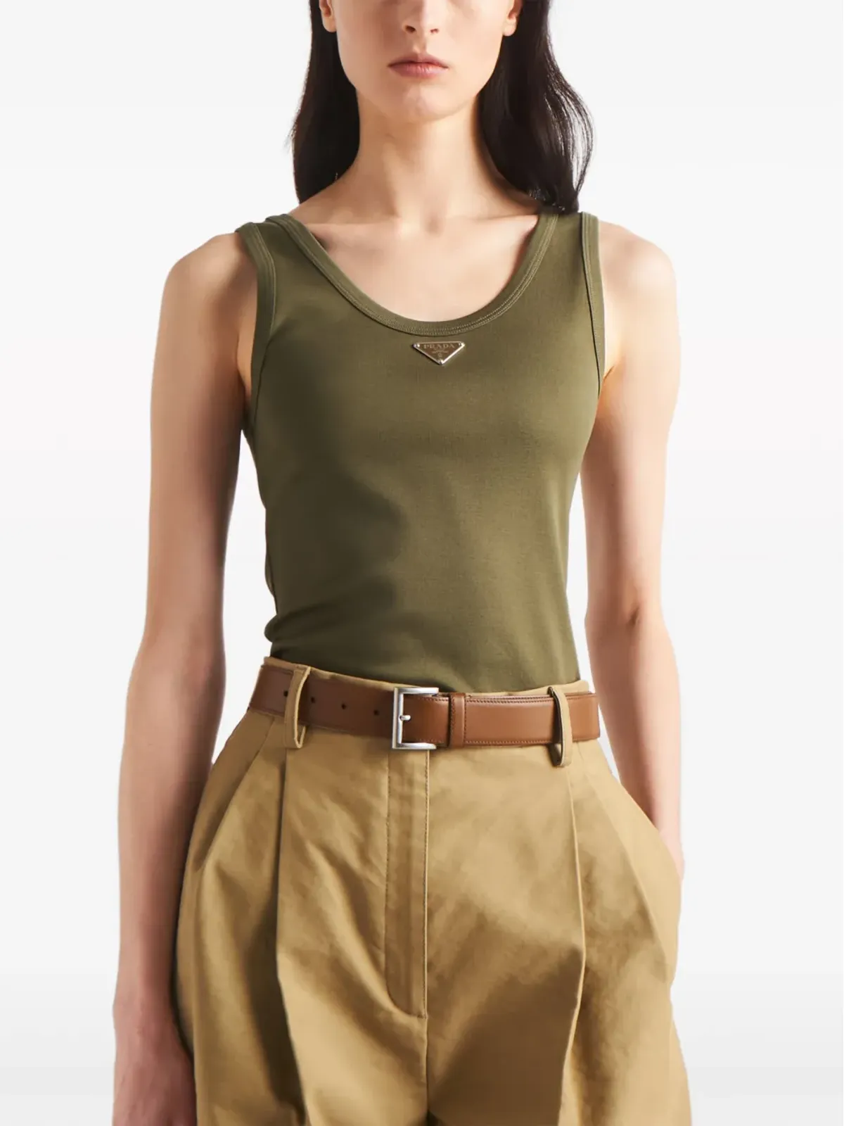 Prada 三角形ロゴ入りリブニットタンクトップ - グリーン - 画像4