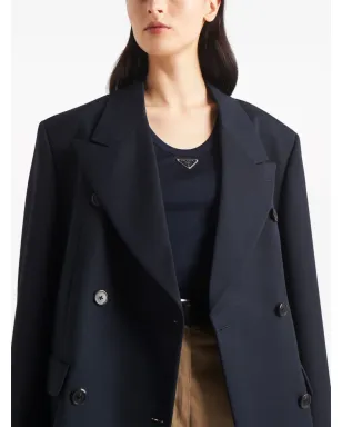 Prada エナメルトライアングル ロゴ コットントップ - ブルー - サムネイル4