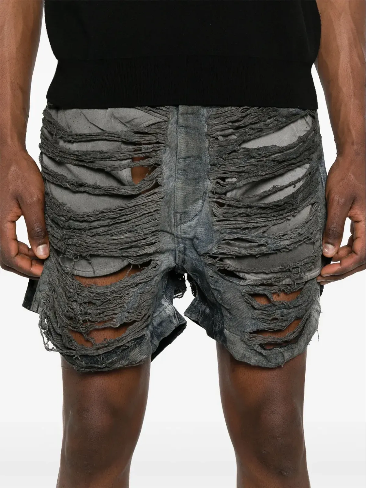 Rick Owens DRKSHDW ダメージデニムショートパンツ - グレー - 画像5
