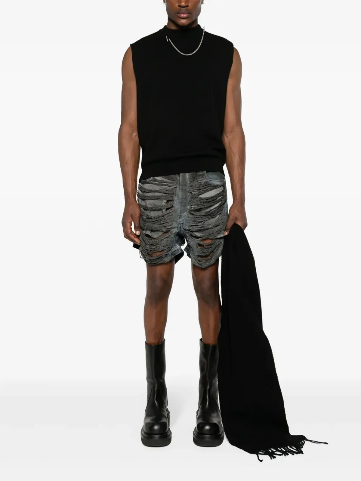 Rick Owens DRKSHDW ダメージデニムショートパンツ - グレー - 画像2