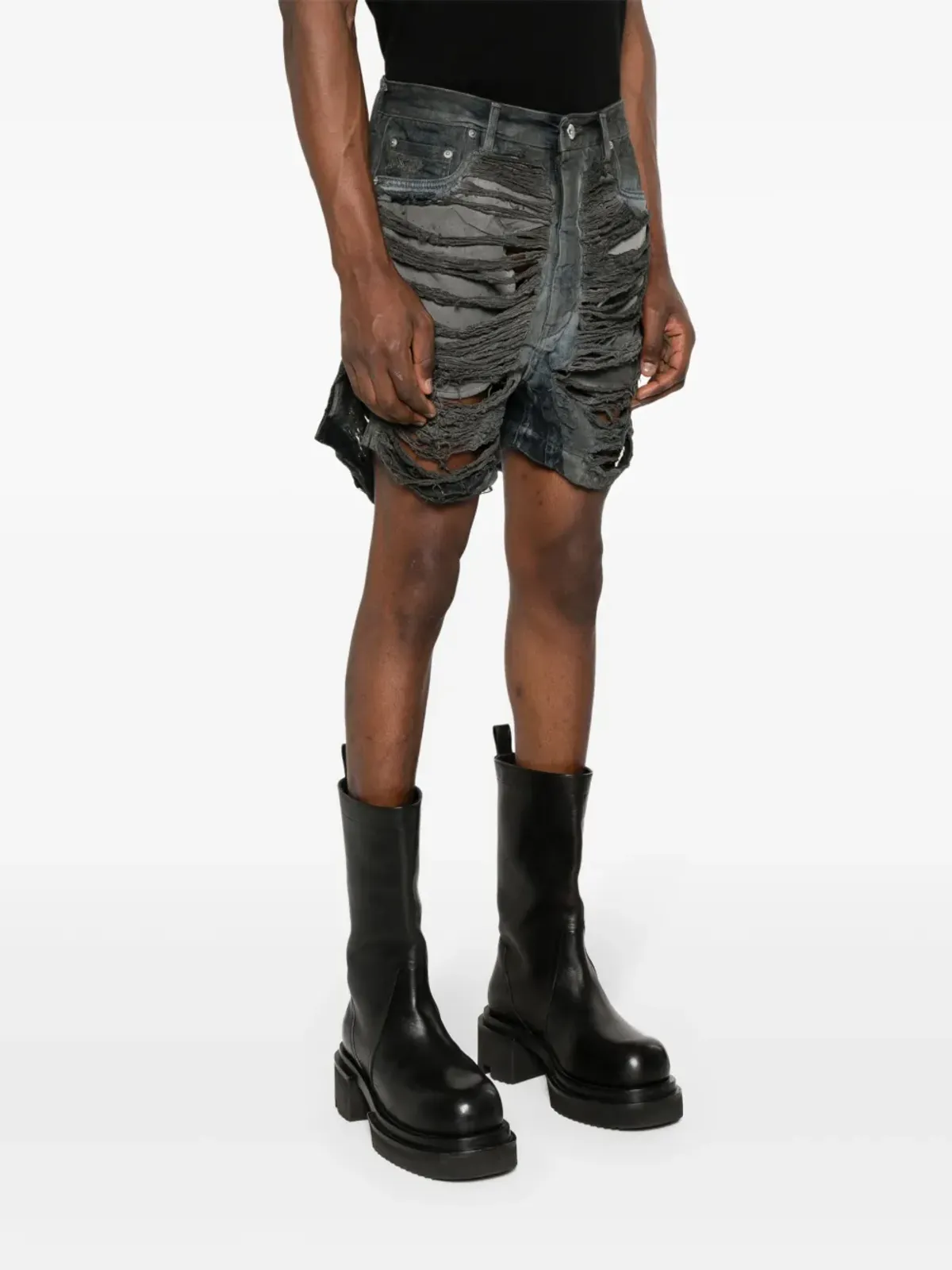 Rick Owens DRKSHDW ダメージデニムショートパンツ - グレー - 画像3
