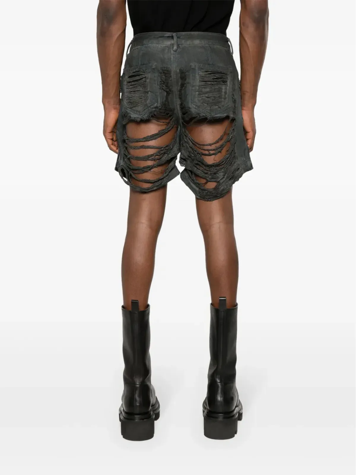 Rick Owens DRKSHDW ダメージデニムショートパンツ - グレー - 画像4