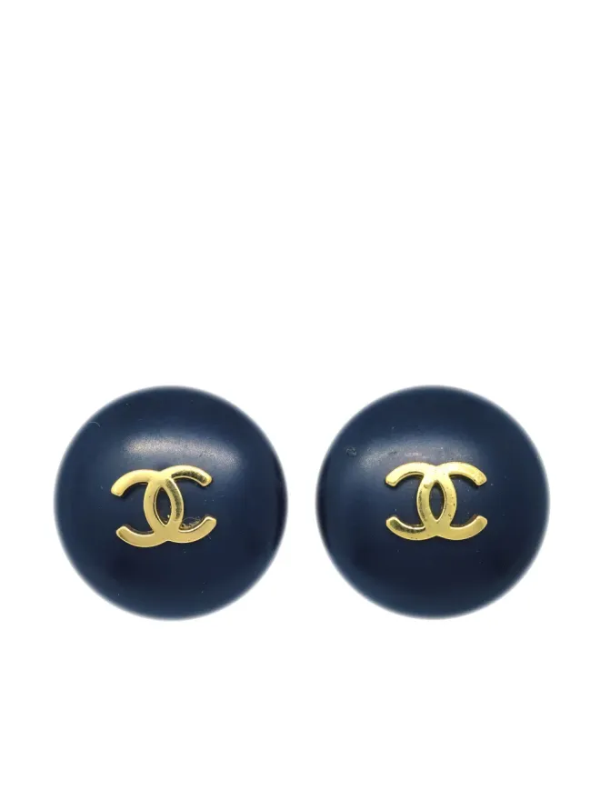 CHANEL Pre-Owned CHANEL Pre-Owned 1995 CCボタン クリップオン イヤリング - ブラックの商品画像