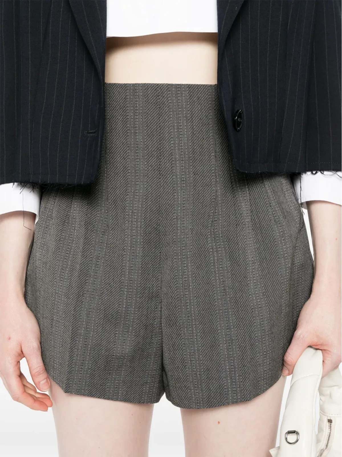 Prada ウールプリーツショーツ グレー - 画像5