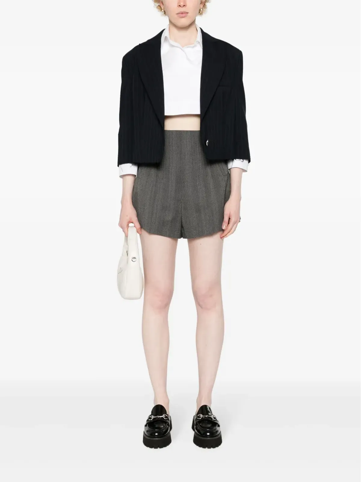 Prada ウールプリーツショーツ グレー - 画像2