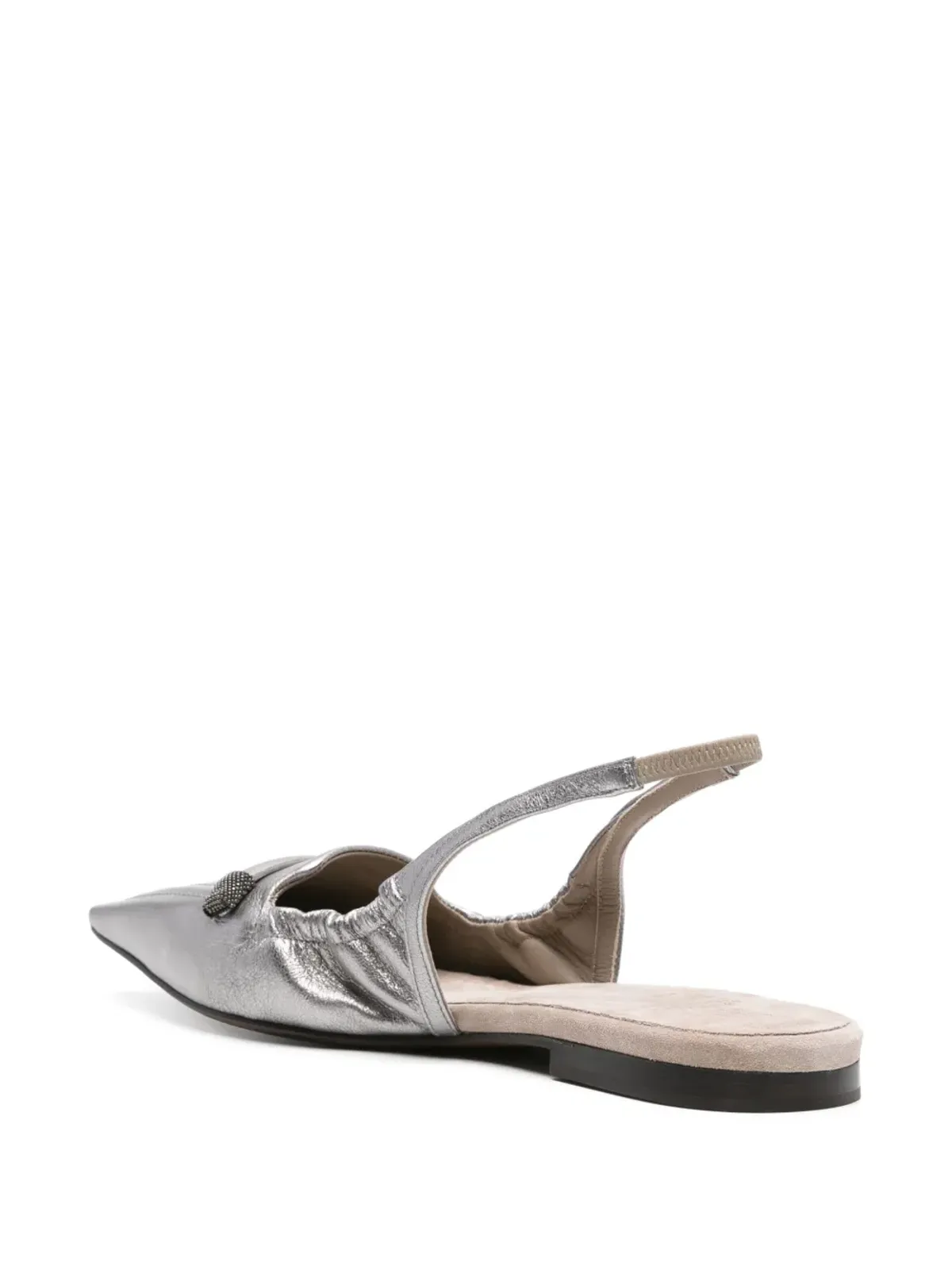Brunello Cucinelli ポインテッドトゥ・スリングバック・バレリーナシューズ - シルバー - 画像3