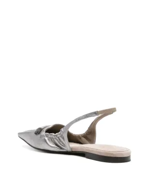 Brunello Cucinelli ポインテッドトゥ・スリングバック・バレリーナシューズ - シルバー - サムネイル3