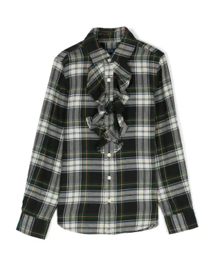 POLO RALPH LAUREN KIDS plaid-check ラッフルコットンシャツ - Green - サムネイル1