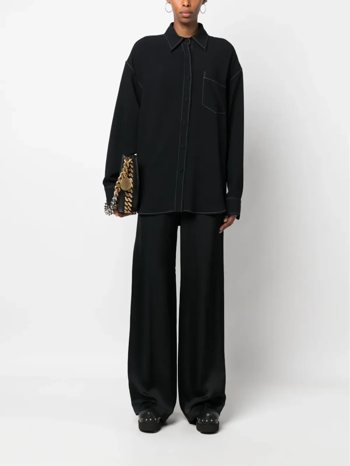Stella McCartney コントラストステッチ長袖シャツ ブラック - 画像2