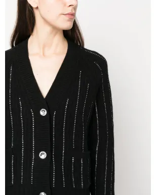 Allude rhinestone-stripes wool-blend cardigan - Black - サムネイル5