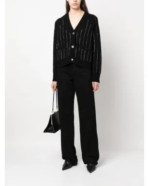 Allude rhinestone-stripes wool-blend cardigan - Black - サムネイル2