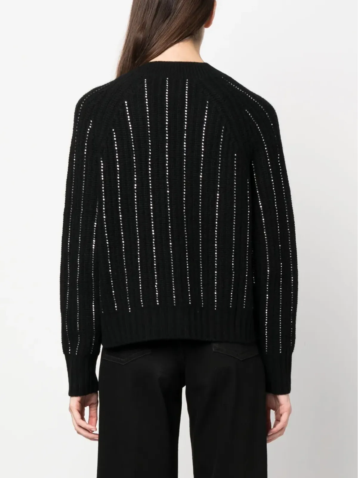 Allude rhinestone-stripes wool-blend cardigan - Black - 画像4