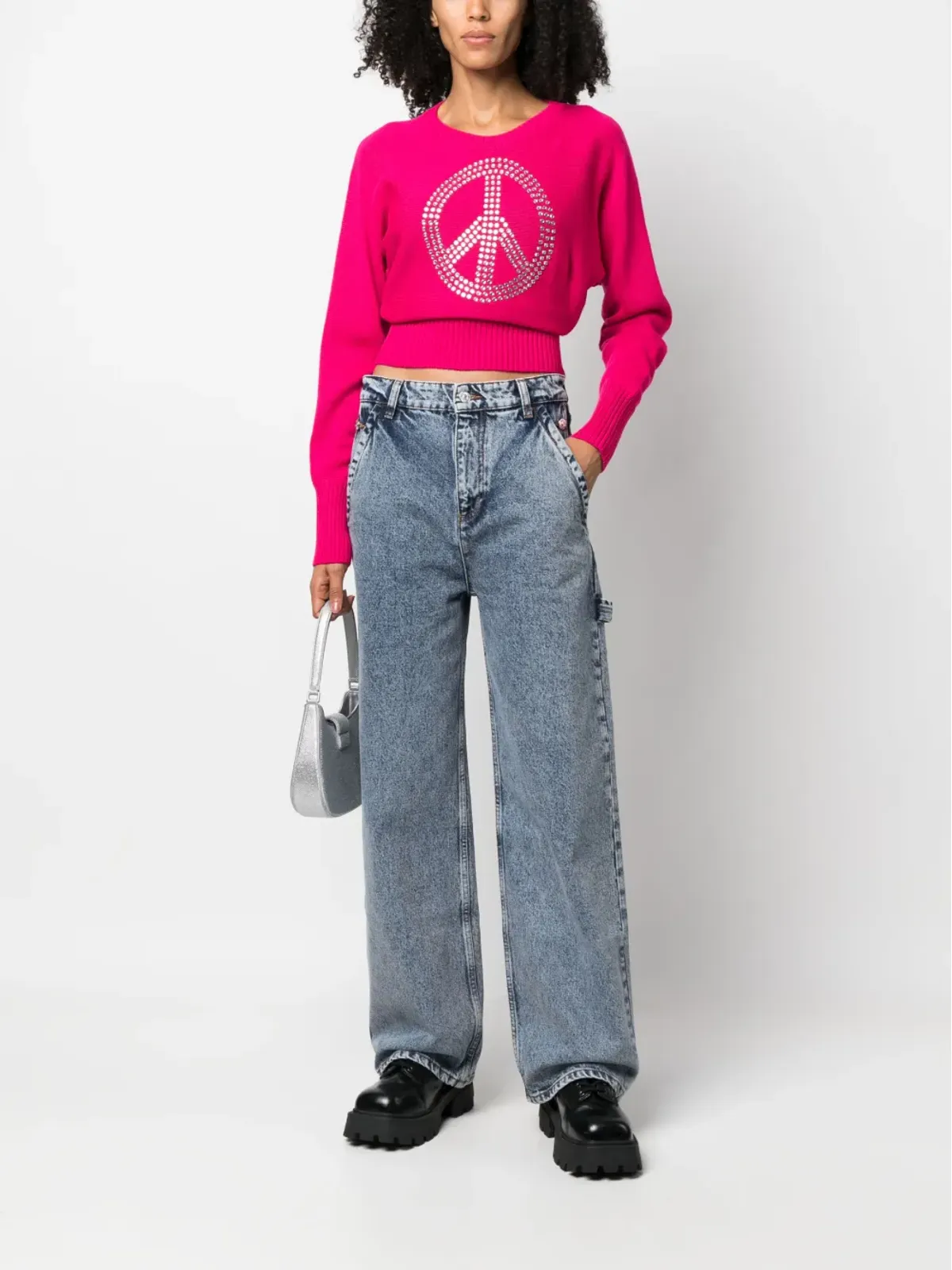 MOSCHINO JEANS ラインストーン付きクロップドニットセーター - 画像2