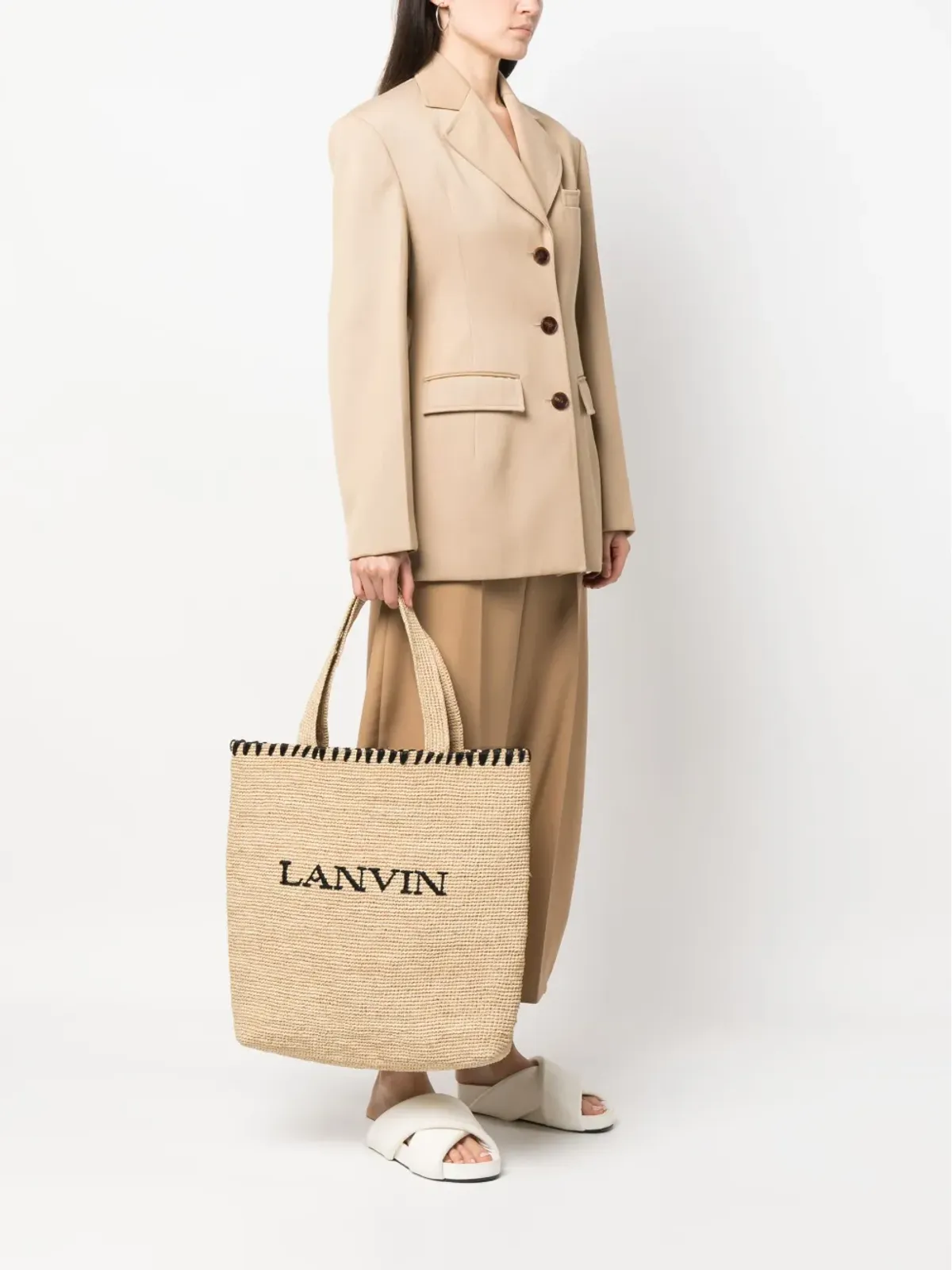 Lanvin ロゴ刺繍ラフィア トートバッグ - 画像2