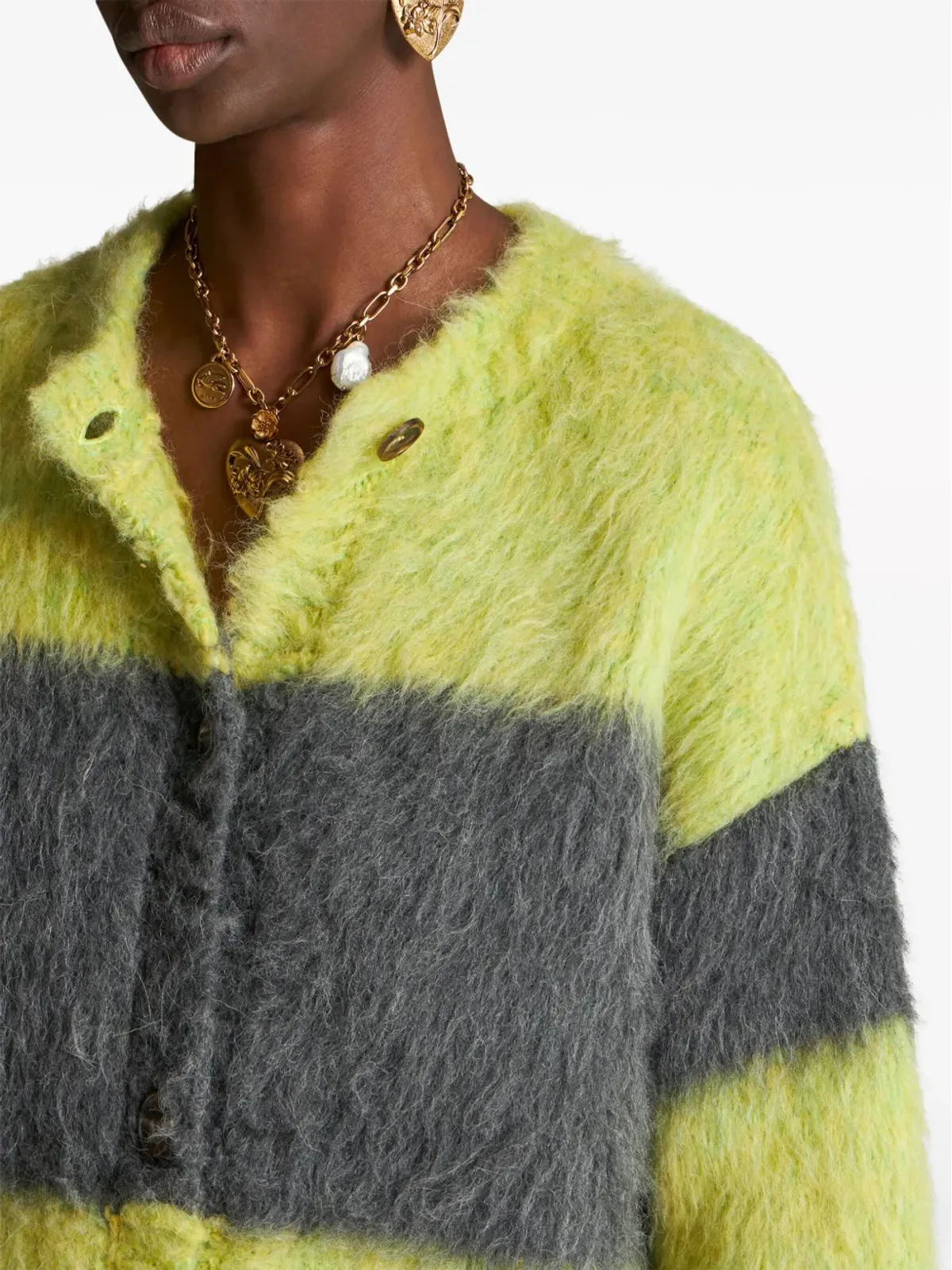 ETRO ストライプ柄 ブラッシュド カーディコート - 画像4
