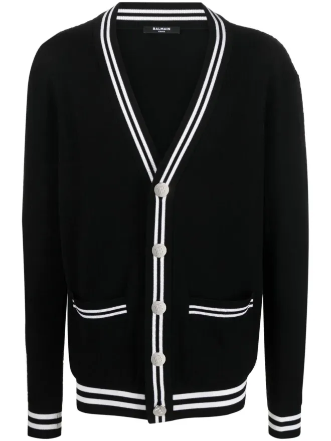 BALMAIN Balmain コントラストトリム Vネック カーディガン ブラックの商品画像