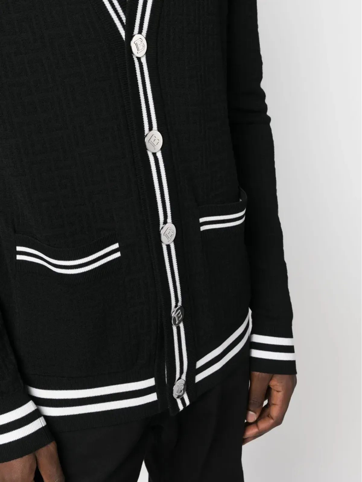 Balmain コントラストトリム Vネック カーディガン ブラック - 画像5