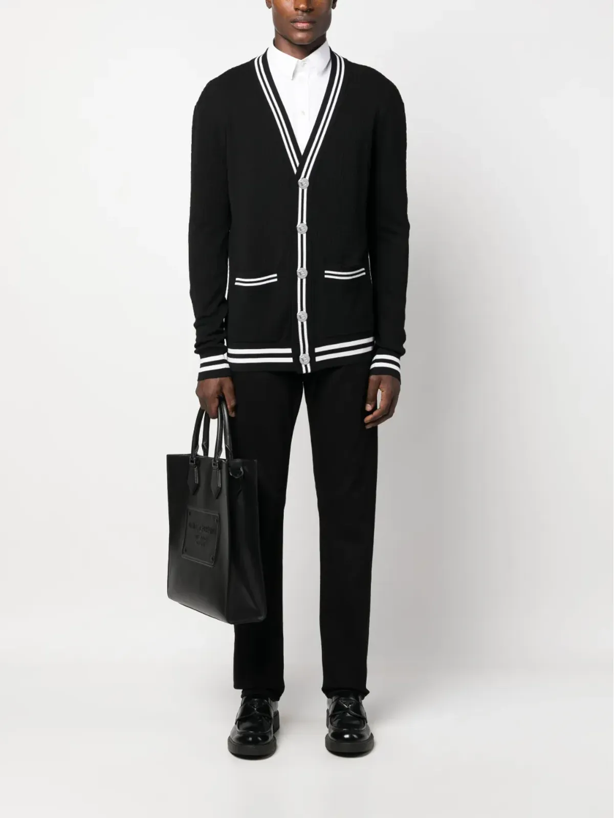 Balmain コントラストトリム Vネック カーディガン ブラック - 画像2