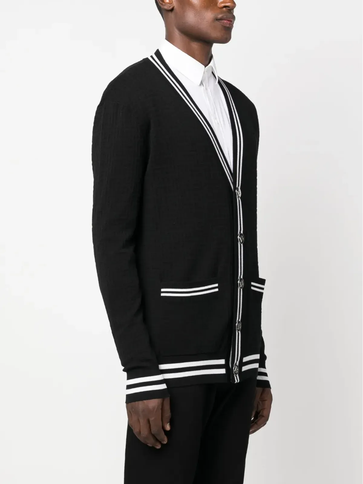 Balmain コントラストトリム Vネック カーディガン ブラック - 画像3