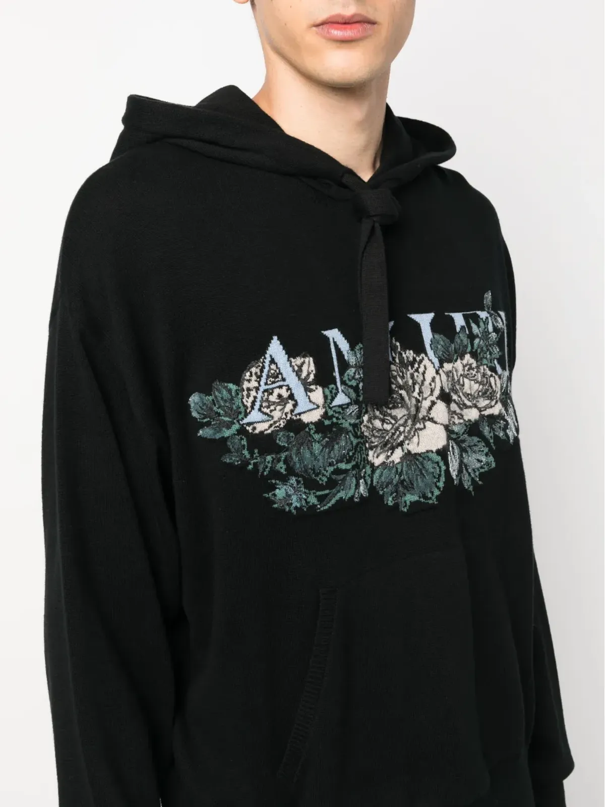 AMIRI インターシャ編み ロゴ フーディ ブラック - 画像5