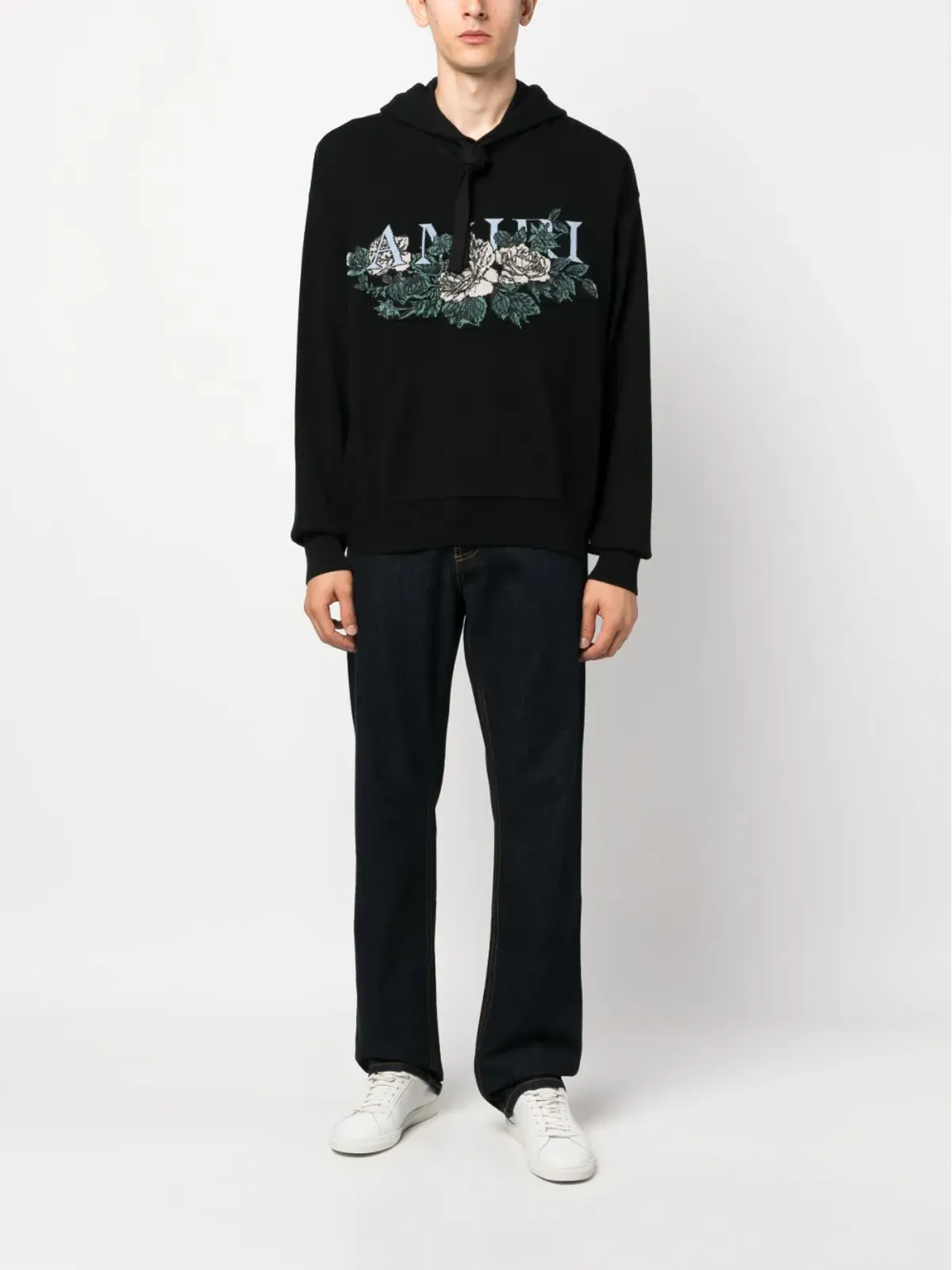AMIRI インターシャ編み ロゴ フーディ ブラック - 画像2
