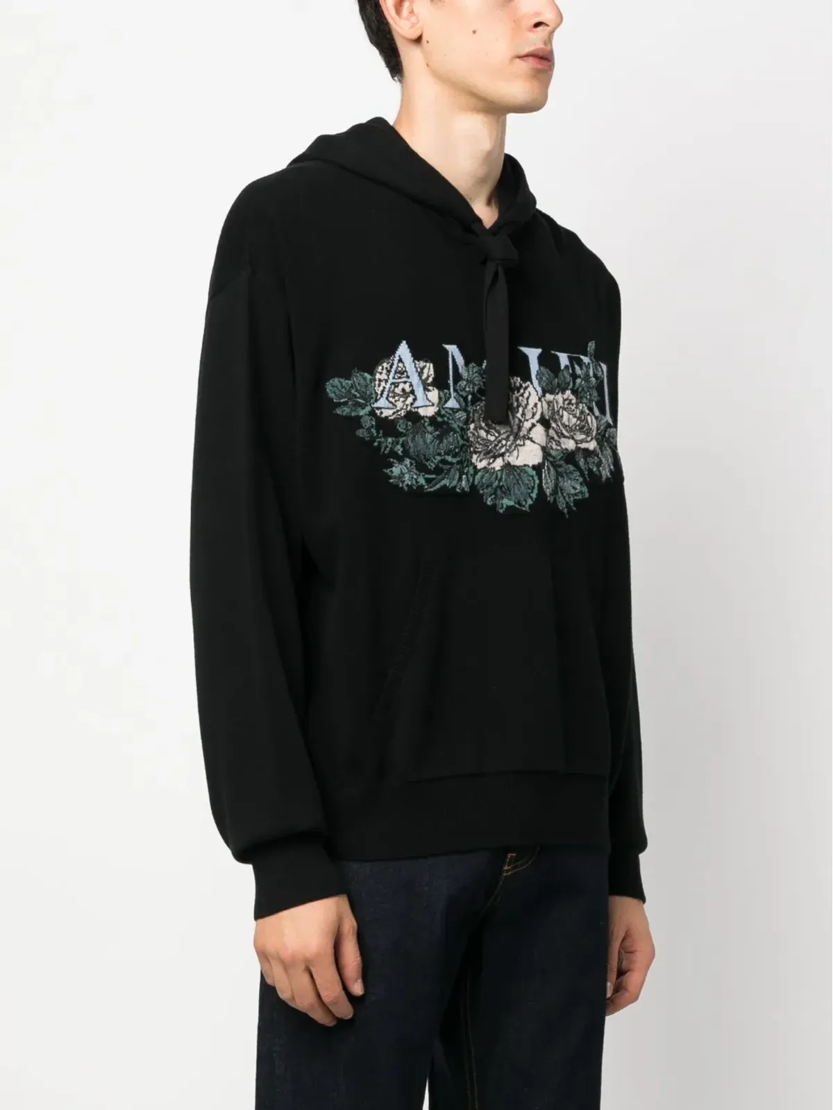 AMIRI インターシャ編み ロゴ フーディ ブラック - 画像3