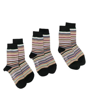 Paul Smith 編み込みニット・ストライプソックス（三足セット） - ブラック - サムネイル1